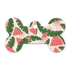 Tropical Watermelon Leaves Pink And Green Jungle Leaves Retro Hawaiian Style Dog Tag Bone (one Side) by genx