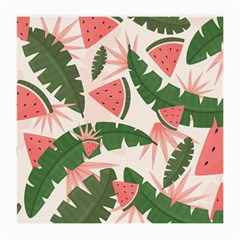 Tropical Watermelon Leaves Pink And Green Jungle Leaves Retro Hawaiian Style Medium Glasses Cloth by genx