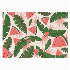 Tropical Watermelon Leaves Pink And Green Jungle Leaves Retro Hawaiian Style Large Glasses Cloth by genx