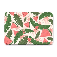 Tropical Watermelon Leaves Pink And Green Jungle Leaves Retro Hawaiian Style Small Doormat  by genx