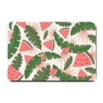 Tropical Watermelon Leaves Pink and green jungle leaves retro Hawaiian style Small Doormat  24 x16  Door Mat