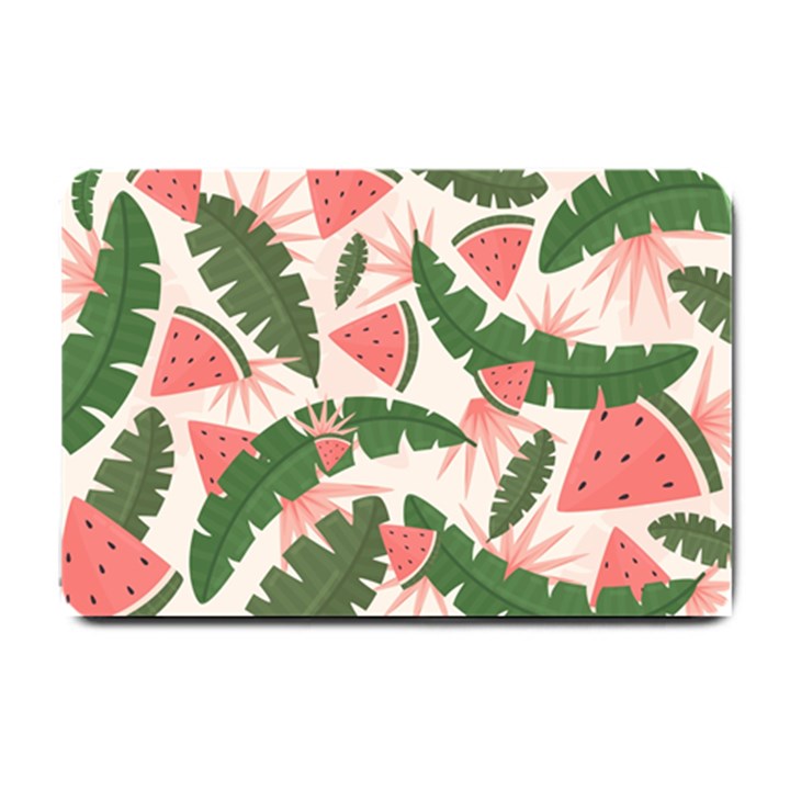 Tropical Watermelon Leaves Pink and green jungle leaves retro Hawaiian style Small Doormat 