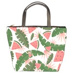 Tropical Watermelon Leaves Pink and green jungle leaves retro Hawaiian style Bucket Bag Front