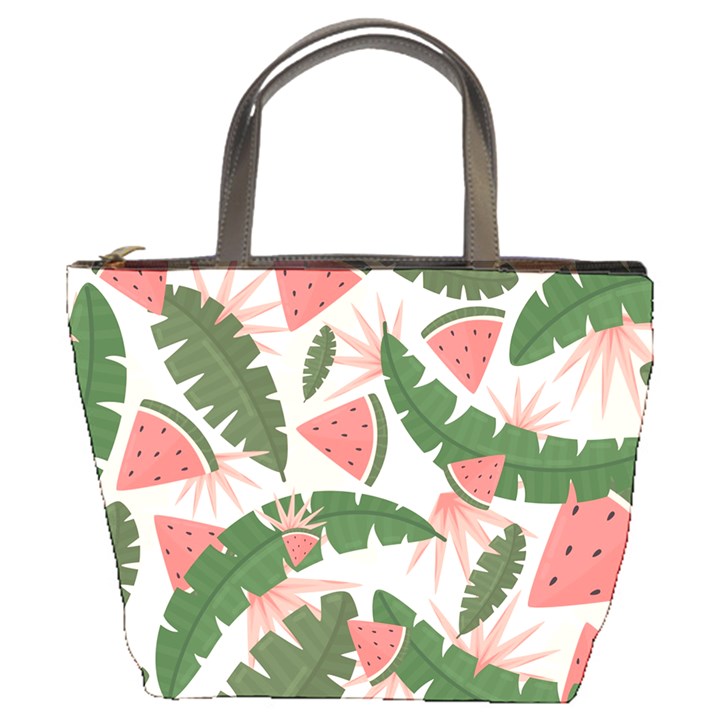 Tropical Watermelon Leaves Pink and green jungle leaves retro Hawaiian style Bucket Bag