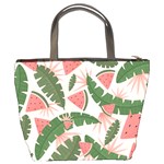 Tropical Watermelon Leaves Pink and green jungle leaves retro Hawaiian style Bucket Bag Back