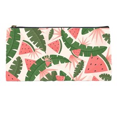 Tropical Watermelon Leaves Pink And Green Jungle Leaves Retro Hawaiian Style Pencil Cases by genx