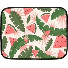 Tropical Watermelon Leaves Pink And Green Jungle Leaves Retro Hawaiian Style Double Sided Fleece Blanket (mini)  by genx