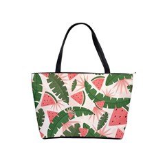 Tropical Watermelon Leaves Pink And Green Jungle Leaves Retro Hawaiian Style Classic Shoulder Handbag by genx