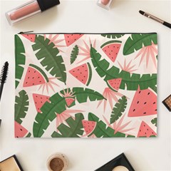 Tropical Watermelon Leaves Pink And Green Jungle Leaves Retro Hawaiian Style Cosmetic Bag (xl) by genx