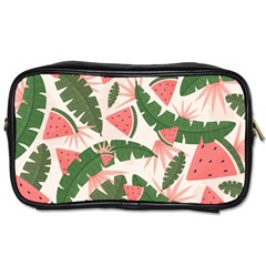 Tropical Watermelon Leaves Pink And Green Jungle Leaves Retro Hawaiian Style Toiletries Bag (two Sides) by genx