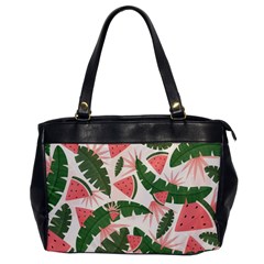 Tropical Watermelon Leaves Pink And Green Jungle Leaves Retro Hawaiian Style Oversize Office Handbag by genx