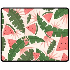 Tropical Watermelon Leaves Pink And Green Jungle Leaves Retro Hawaiian Style Fleece Blanket (medium)  by genx