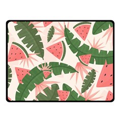 Tropical Watermelon Leaves Pink And Green Jungle Leaves Retro Hawaiian Style Fleece Blanket (small) by genx