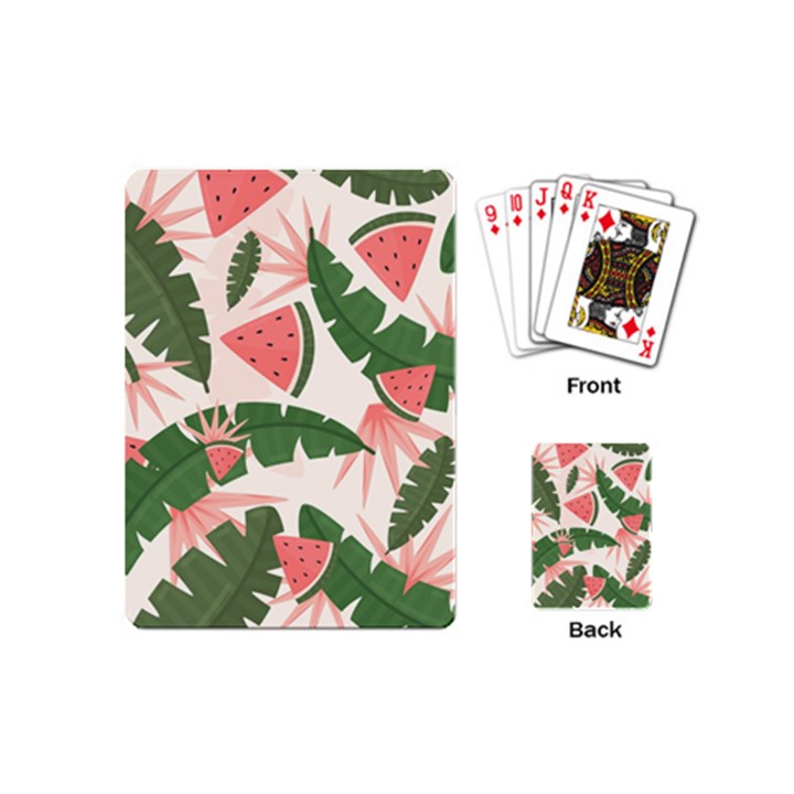 Tropical Watermelon Leaves Pink and green jungle leaves retro Hawaiian style Playing Cards (Mini)