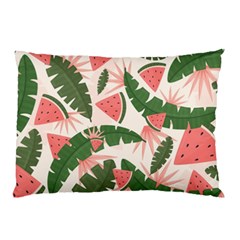 Tropical Watermelon Leaves Pink And Green Jungle Leaves Retro Hawaiian Style Pillow Case (two Sides) by genx