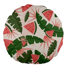 Tropical Watermelon Leaves Pink And Green Jungle Leaves Retro Hawaiian Style Large 18  Premium Round Cushions by genx