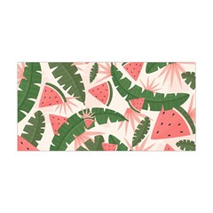 Tropical Watermelon Leaves Pink And Green Jungle Leaves Retro Hawaiian Style Yoga Headband by genx