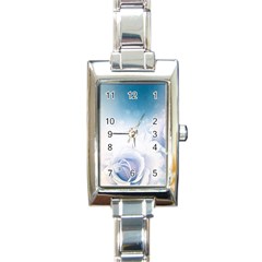 Beautiful Floral Design In Soft Blue Colors Rectangle Italian Charm Watch by FantasyWorld7