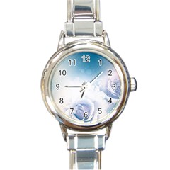 Beautiful Floral Design In Soft Blue Colors Round Italian Charm Watch by FantasyWorld7