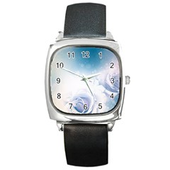 Beautiful Floral Design In Soft Blue Colors Square Metal Watch by FantasyWorld7