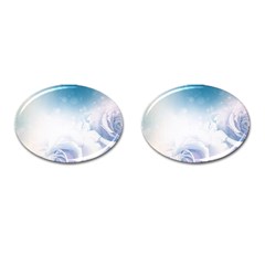 Beautiful Floral Design In Soft Blue Colors Cufflinks (oval) by FantasyWorld7