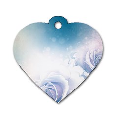 Beautiful Floral Design In Soft Blue Colors Dog Tag Heart (one Side) by FantasyWorld7