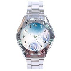 Beautiful Floral Design In Soft Blue Colors Stainless Steel Analogue Watch by FantasyWorld7