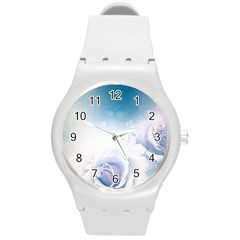 Beautiful Floral Design In Soft Blue Colors Round Plastic Sport Watch (m) by FantasyWorld7