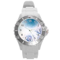 Beautiful Floral Design In Soft Blue Colors Round Plastic Sport Watch (l) by FantasyWorld7