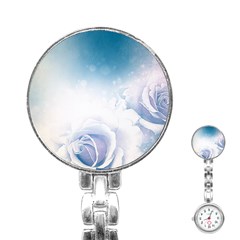 Beautiful Floral Design In Soft Blue Colors Stainless Steel Nurses Watch by FantasyWorld7