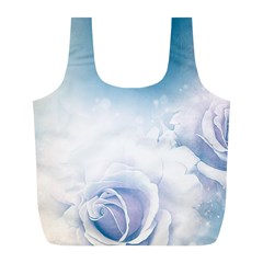 Beautiful Floral Design In Soft Blue Colors Full Print Recycle Bag (l) by FantasyWorld7