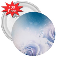 Beautiful Floral Design In Soft Blue Colors 3  Buttons (100 Pack)  by FantasyWorld7