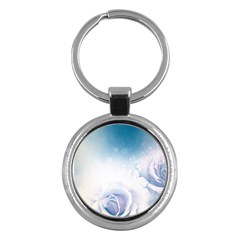 Beautiful Floral Design In Soft Blue Colors Key Chains (round)  by FantasyWorld7