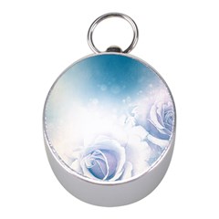 Beautiful Floral Design In Soft Blue Colors Mini Silver Compasses by FantasyWorld7