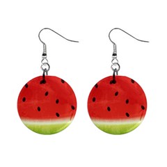 Juicy Paint Texture Watermelon Red And Green Watercolor Mini Button Earrings by genx