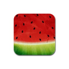 Juicy Paint Texture Watermelon Red And Green Watercolor Rubber Square Coaster (4 Pack) 