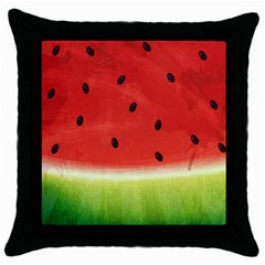 Juicy Paint Texture Watermelon Red And Green Watercolor Throw Pillow Case (black) by genx