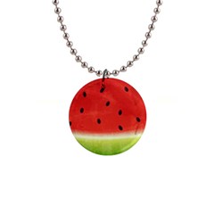 Juicy Paint Texture Watermelon Red And Green Watercolor 1  Button Necklace by genx