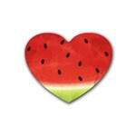 Juicy Paint texture Watermelon red and green watercolor Rubber Coaster (Heart)  Front