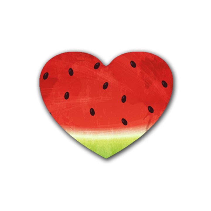 Juicy Paint texture Watermelon red and green watercolor Rubber Coaster (Heart) 