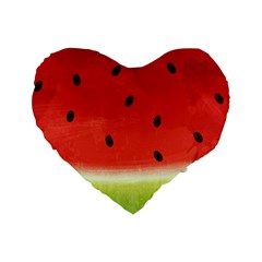 Juicy Paint Texture Watermelon Red And Green Watercolor Standard 16  Premium Heart Shape Cushions by genx