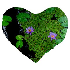 Lily Pond Large 19  Premium Heart Shape Cushions by okhismakingart