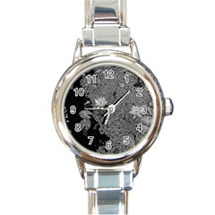 Black And White Lily Pond Round Italian Charm Watch by okhismakingart