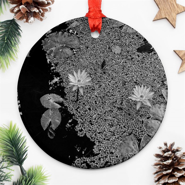 Black and White Lily Pond Ornament (Round)