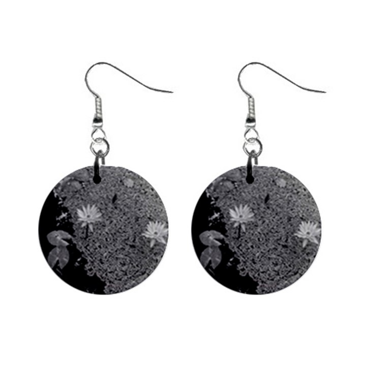 Black and White Lily Pond Mini Button Earrings