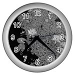 Black and White Lily Pond Wall Clock (Silver) Front