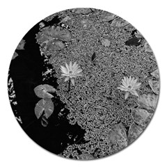 Black And White Lily Pond Magnet 5  (round) by okhismakingart