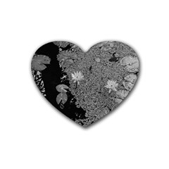 Black And White Lily Pond Rubber Coaster (heart)  by okhismakingart