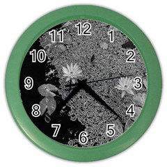 Black And White Lily Pond Color Wall Clock by okhismakingart