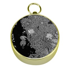 Black And White Lily Pond Gold Compasses by okhismakingart